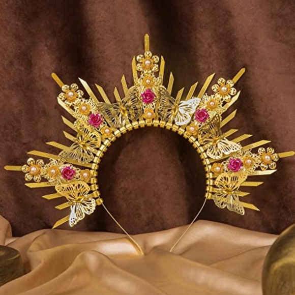 Crown Headband Spiked Zip Tie Halo Crown Sunburst Goddess Headpiece with Butterf main image 5